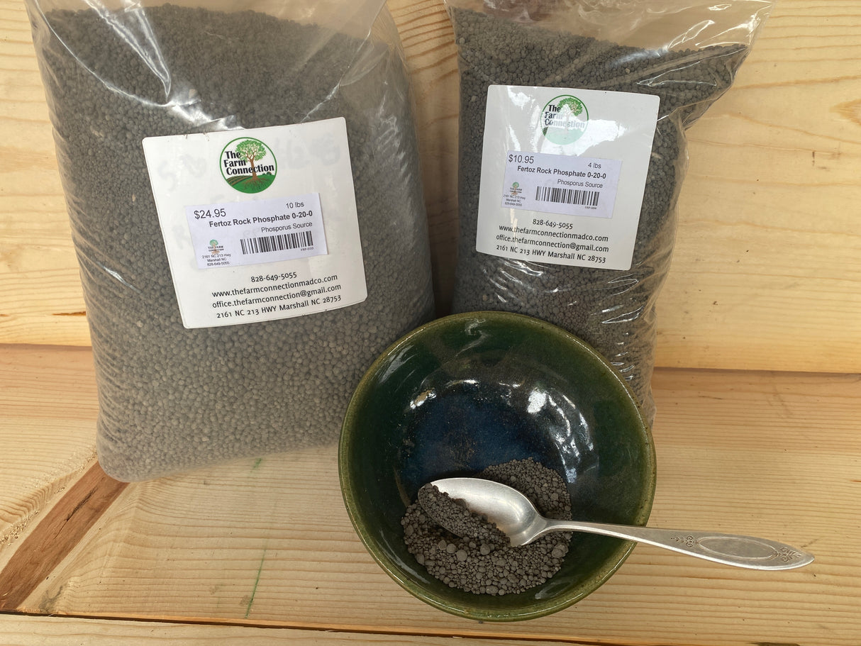 Fertoz Rock Phosphate 0-20-0 organic phosphorus amendment for root growth, flowering, and soil fertility in gardens and orchards