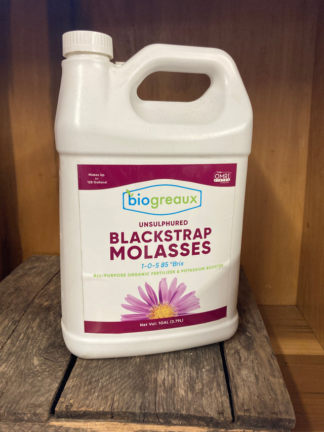Blackstrap molasses for compost tea brewing, microbial feeding, and mineral-rich soil fertility in organic gardens