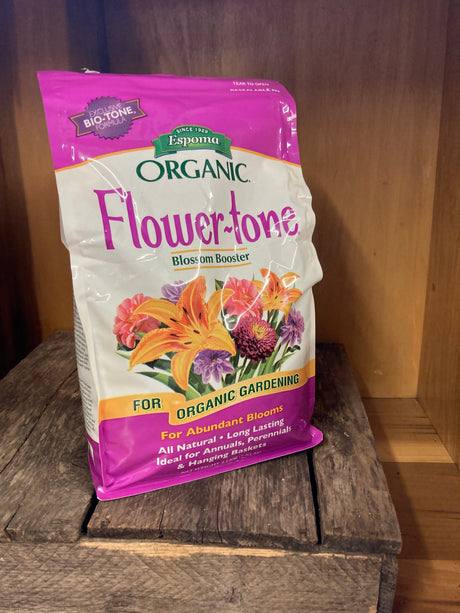 Espoma Flower-tone organic fertilizer for bigger blooms in annuals, perennials, and pollinator gardens