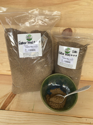Feather Meal 13-0-0 organic nitrogen fertilizer for leafy greens, compost activation, and regenerative soil building