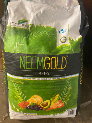 Neem Gold 4-1-2 organic fertilizer and neem soil amendment for plant growth, microbial health, and natural pest suppression