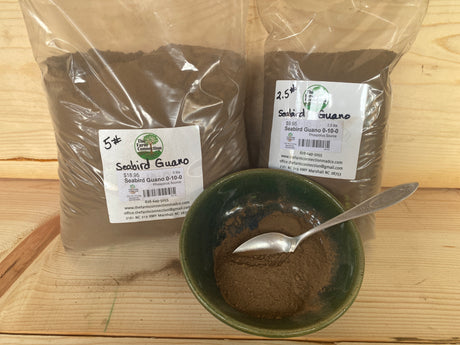 Seabird Guano 0-10-0 organic fertilizer for phosphorus boost, blooming, and strong root development in flowering and fruiting crops