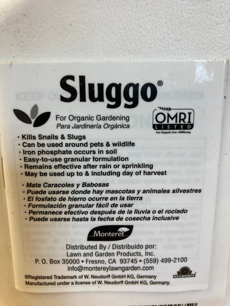 Sluggo organic bait for slugs and snails, safe for use around vegetables, pets, and pollinators