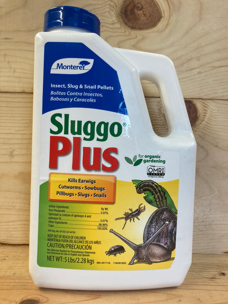 Sluggo Plus organic pest control for slugs, snails, earwigs, and garden insects; safe for vegetables, pets, and wildlife