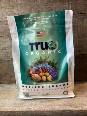 Prilled sulfur for lowering soil pH and providing sulfur to blueberries, onions, brassicas, and acid-loving plants
